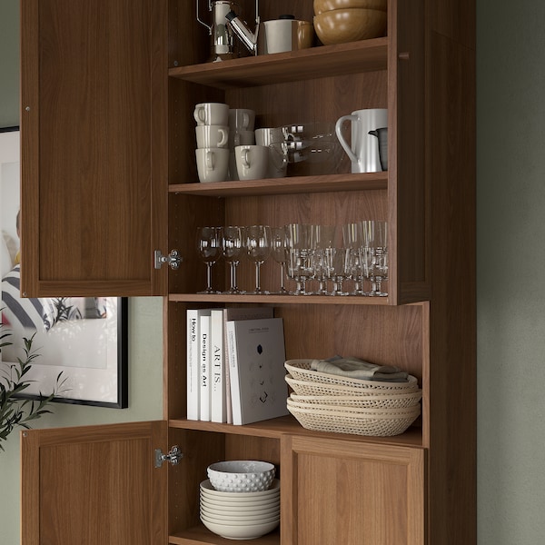 IKEA BILLY / OXBERG bookcase w doors/ext unit, 31 1/2x11 3/4x93 1/4 in Brown Walnut Effect, Ikea Ireland | 6870IBUJZ