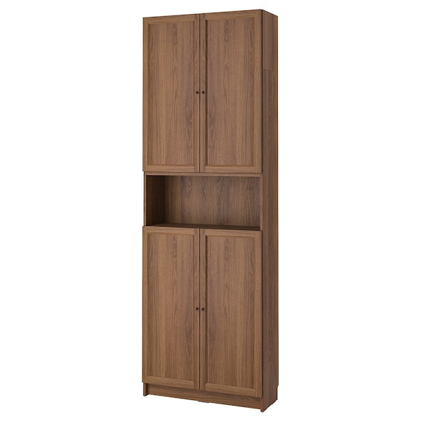 IKEA BILLY / OXBERG bookcase w doors/ext unit, 31 1/2x11 3/4x93 1/4 in Brown Walnut Effect, Ikea Ireland | 6870IBUJZ