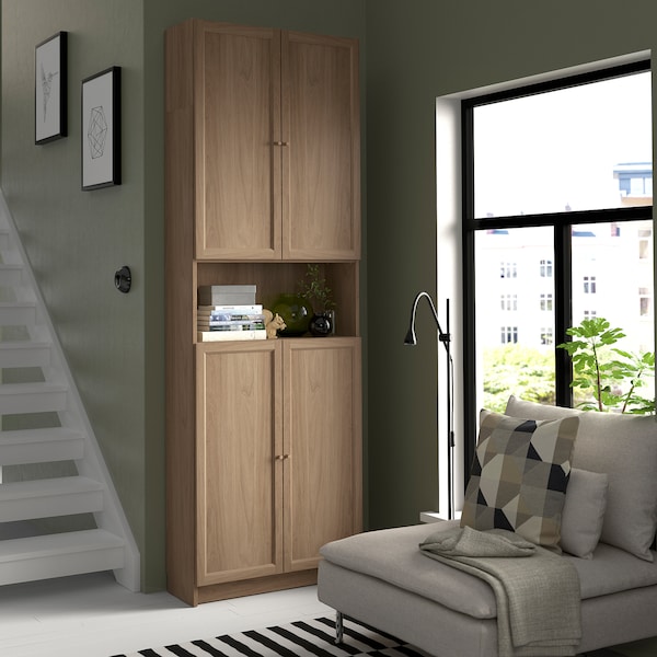 IKEA BILLY / OXBERG bookcase w doors/ext unit, 31 1/2x11 3/4x93 1/4 in Oak Effect, Ikea Ireland | 6094OESTN