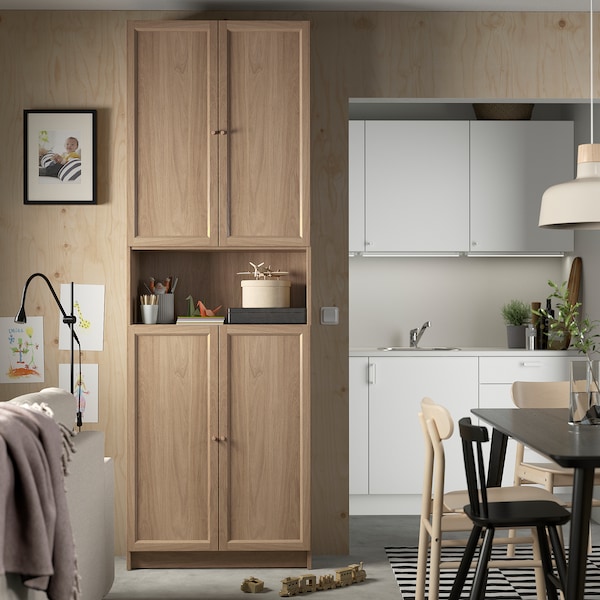 IKEA BILLY / OXBERG bookcase w doors/ext unit, 31 1/2x11 3/4x93 1/4 in Oak Effect, Ikea Ireland | 6094OESTN