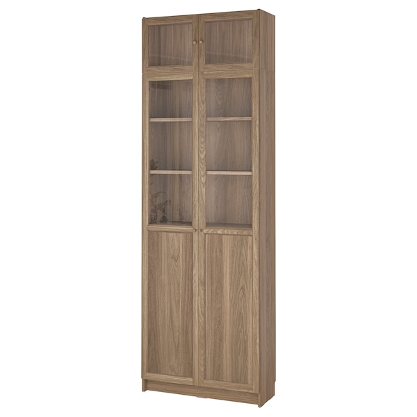 IKEA BILLY / OXBERG bookcase w glass doors, 31 1/2x11 3/4x93 1/4 in Oak Effect / Clear Glass, Ikea Ireland | 3042FZSPA