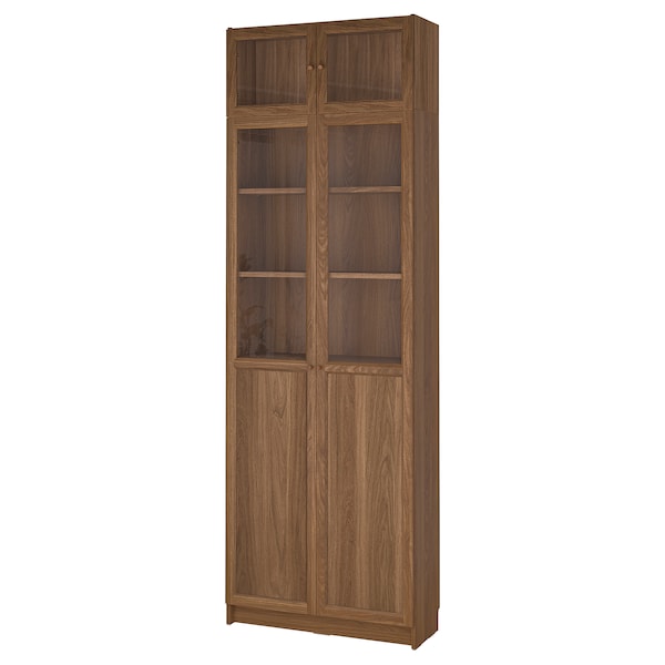 IKEA BILLY / OXBERG bookcase w glass doors, 31 1/2x11 3/4x93 1/4 in Brown Walnut Effect / Clear Glass, Ikea Ireland | 9504QZCNY