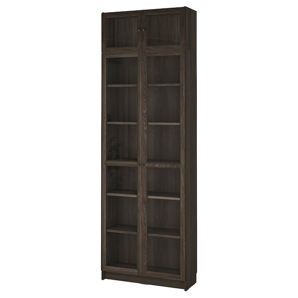 IKEA BILLY / OXBERG bookcase w glass doors/ext unit, clear glass, 31 1/2x11 3/4x93 1/4 in Dark Brown Oak Effect, Ikea Ireland | 5631ZBSNG