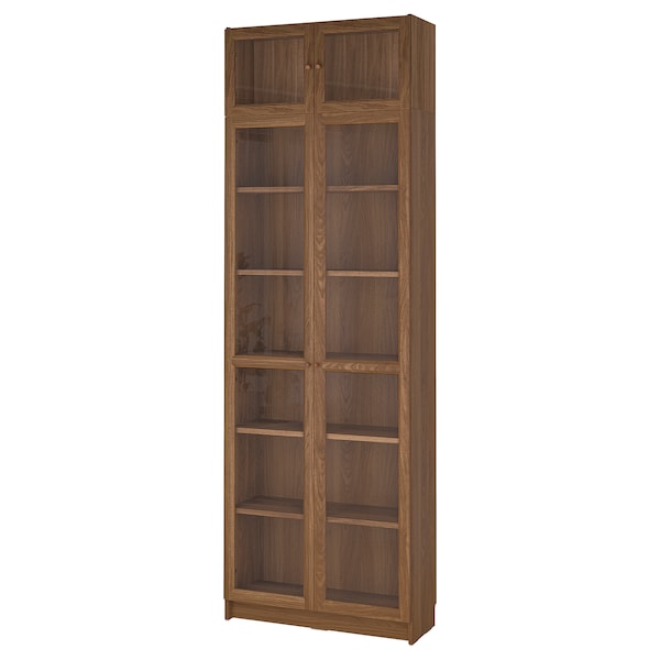 IKEA BILLY / OXBERG bookcase w glass doors/ext unit, 31 1/2x11 3/4x93 1/4 in Brown Walnut Effect / Clear Glass, Ikea Ireland | 1395IASJN