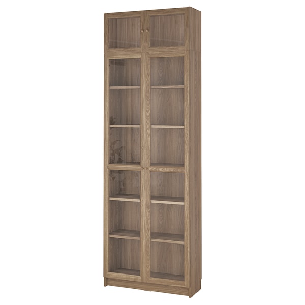 IKEA BILLY / OXBERG bookcase w glass doors/ext unit, 31 1/2x11 3/4x93 1/4 in Oak Effect / Clear Glass, Ikea Ireland | 1420XKWFH
