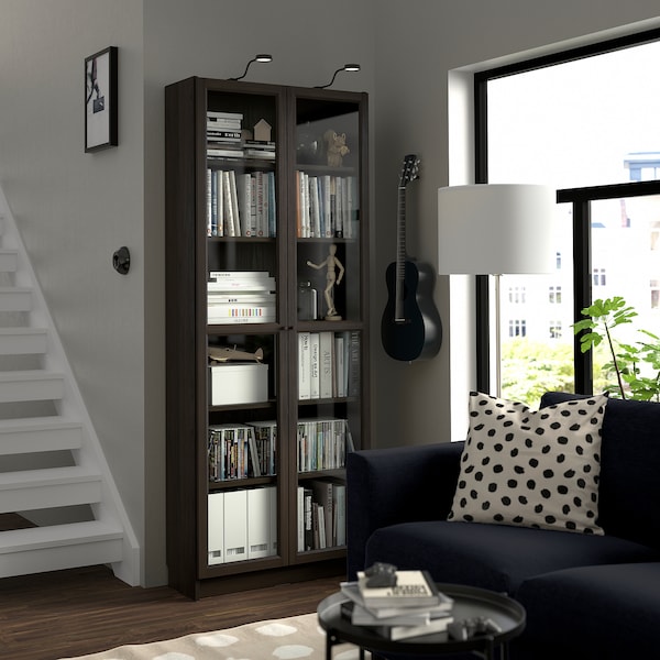 IKEA BILLY / OXBERG bookcase w glass doors, 31 1/2x11 3/4x79 1/2 in Dark Brown Oak Effect, Ikea Ireland | 0352AYFCP