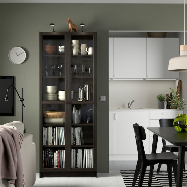 IKEA BILLY / OXBERG bookcase w glass doors, 31 1/2x11 3/4x79 1/2 in Dark Brown Oak Effect, Ikea Ireland | 0352AYFCP