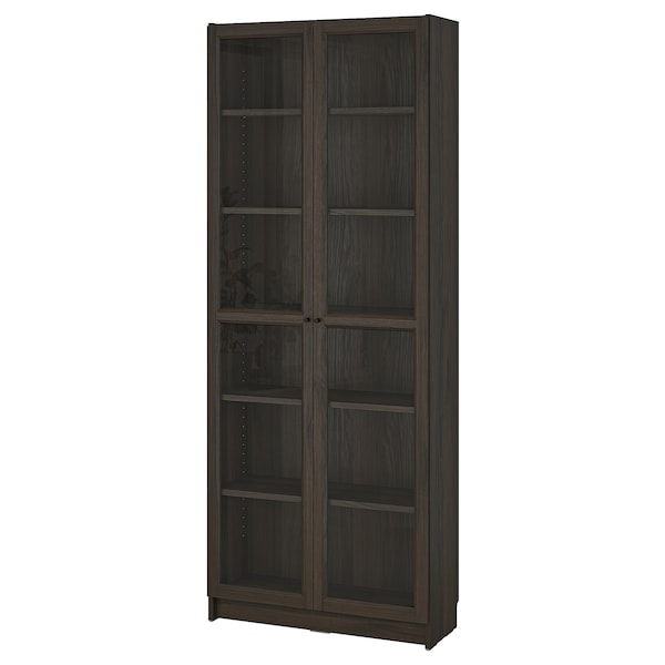 IKEA BILLY / OXBERG bookcase w glass doors, 31 1/2x11 3/4x79 1/2 in Dark Brown Oak Effect, Ikea Ireland | 0352AYFCP