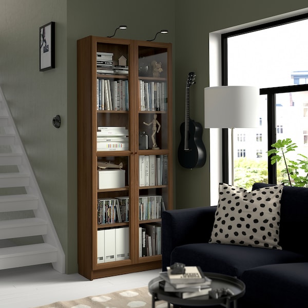 IKEA BILLY / OXBERG bookcase w glass doors, 31 1/2x11 3/4x79 1/2 in Brown Walnut Effect, Ikea Ireland | 8562WKUJZ