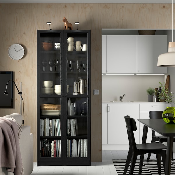 IKEA BILLY / OXBERG bookcase w glass doors, 31 1/2x11 3/4x79 1/2 in Black Oak Effect, Ikea Ireland | 5018VEPND