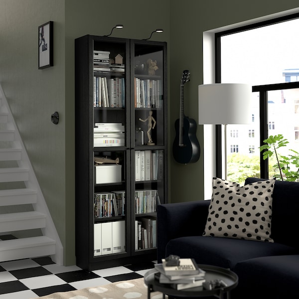 IKEA BILLY / OXBERG bookcase w glass doors, 31 1/2x11 3/4x79 1/2 in Black Oak Effect, Ikea Ireland | 5018VEPND