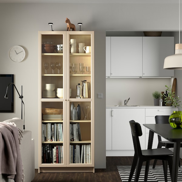 IKEA BILLY / OXBERG bookcase w glass doors, 31 1/2x11 3/4x79 1/2 in Birch Effect, Ikea Ireland | 9738GAKYB