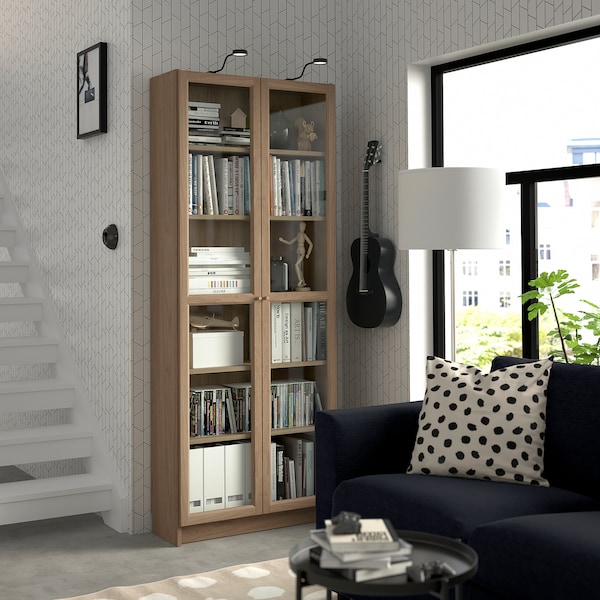 IKEA BILLY / OXBERG bookcase w glass doors, 31 1/2x11 3/4x79 1/2 in Oak Effect, Ikea Ireland | 0195KCVFI