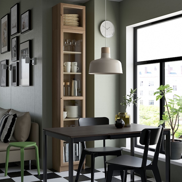 IKEA BILLY / OXBERG bookcase w glass doors/ext unit, 15 3/4x11 3/4x93 1/4 in Oak Effect, Ikea Ireland | 4531XUEMH