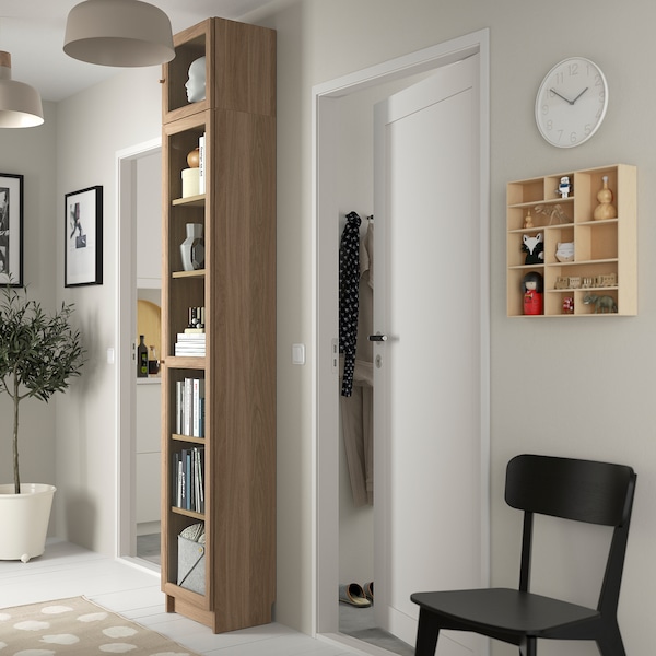 IKEA BILLY / OXBERG bookcase w glass doors/ext unit, 15 3/4x11 3/4x93 1/4 in Oak Effect, Ikea Ireland | 4531XUEMH