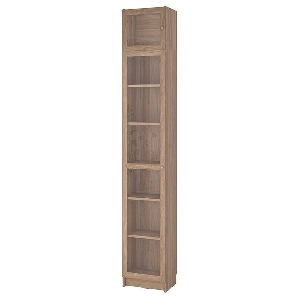 IKEA BILLY / OXBERG bookcase w glass doors/ext unit, 15 3/4x11 3/4x93 1/4 in Oak Effect, Ikea Ireland | 4531XUEMH