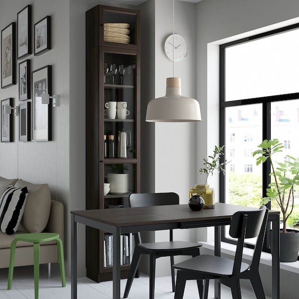 IKEA BILLY / OXBERG bookcase w glass doors/ext unit, 15 3/4x11 3/4x93 1/4 in Dark Brown Oak Effect, Ikea Ireland | 6325QMLWS