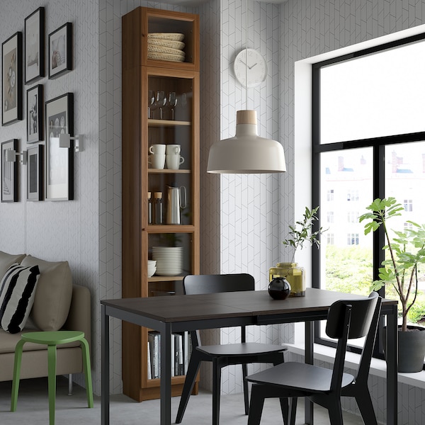 IKEA BILLY / OXBERG bookcase w glass doors/ext unit, 15 3/4x11 3/4x93 1/4 in Brown Walnut Effect, Ikea Ireland | 6087EZMUH
