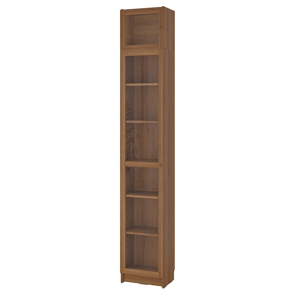 IKEA BILLY / OXBERG bookcase w glass doors/ext unit, 15 3/4x11 3/4x93 1/4 in Brown Walnut Effect, Ikea Ireland | 6087EZMUH
