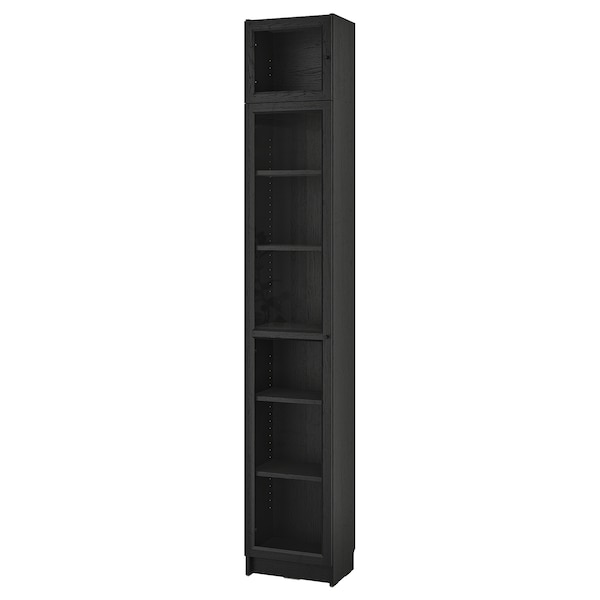 IKEA BILLY / OXBERG bookcase w glass doors/ext unit, 15 3/4x11 3/4x93 1/4 in Black Oak Effect, Ikea Ireland | 3859IUHWF
