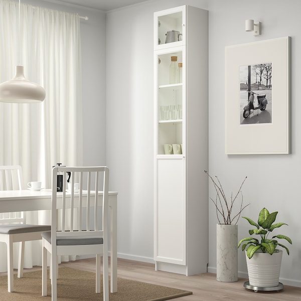 IKEA BILLY / OXBERG bookcase w hght ext ut/pnl/glss drs, white/glass, 15 3/4x11 3/4x93 1/4 in, Ikea Ireland | 8016UDXTV
