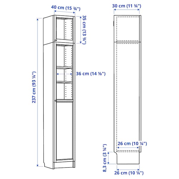 IKEA BILLY / OXBERG bookcase w hght ext ut/pnl/glss drs, white/glass, 15 3/4x11 3/4x93 1/4 in, Ikea Ireland | 8016UDXTV