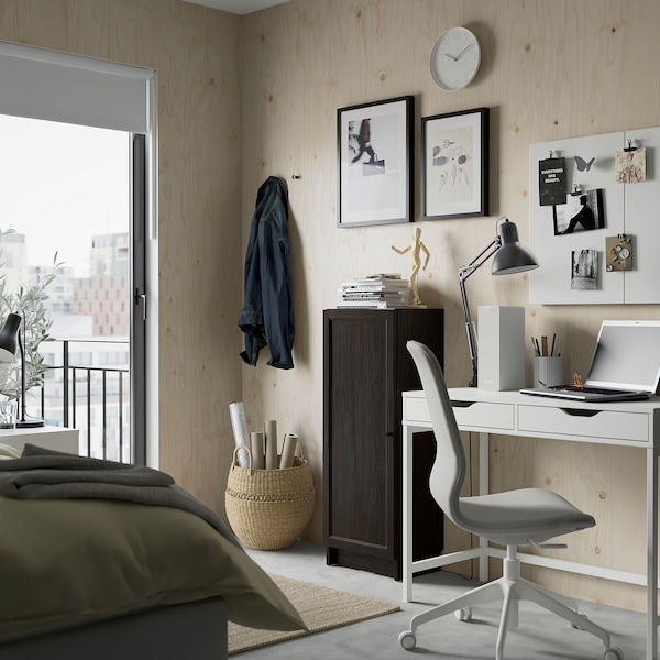 IKEA BILLY / OXBERG bookcase with door, 15 3/4x11 3/4x41 3/4 in Dark Brown Oak Effect, Ikea Ireland | 6370NHSGQ
