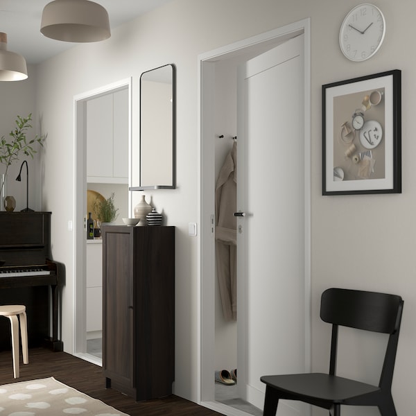 IKEA BILLY / OXBERG bookcase with door, 15 3/4x11 3/4x41 3/4 in Dark Brown Oak Effect, Ikea Ireland | 6370NHSGQ