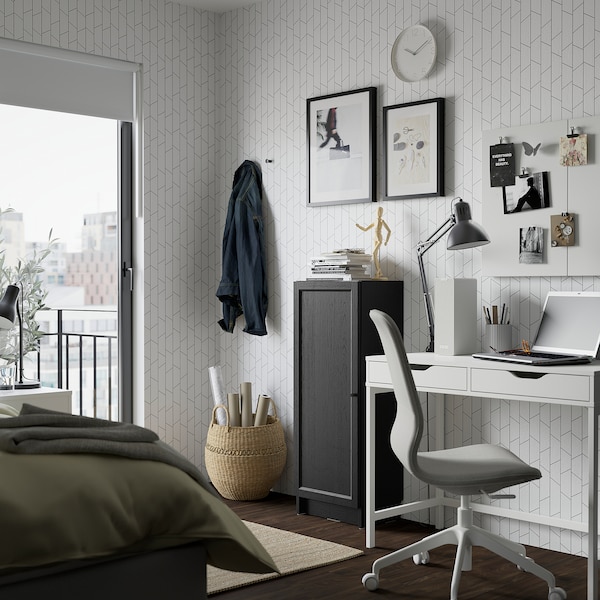 IKEA BILLY / OXBERG bookcase with door, 15 3/4x11 3/4x41 3/4 in Black Oak Effect, Ikea Ireland | 2610HEGTK