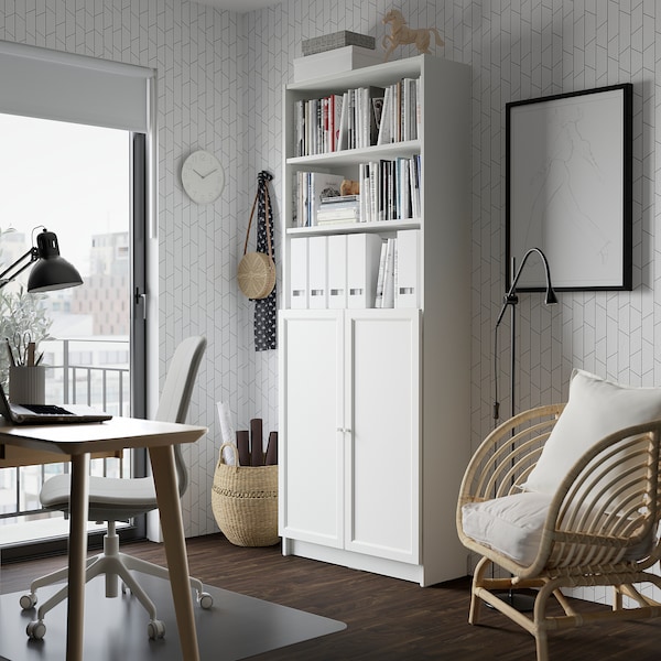 IKEA BILLY / OXBERG bookcase with doors, 31 1/2x11 3/4x79 1/2 in White, Ikea Ireland | 5672XCUYH