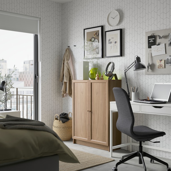 IKEA BILLY / OXBERG bookcase with doors, 31 1/2x11 3/4x41 3/4 in Natural, Ikea Ireland | 5312DUVPE