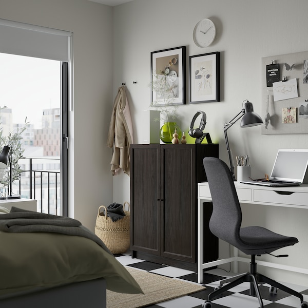 IKEA BILLY / OXBERG bookcase with doors, 31 1/2x11 3/4x41 3/4 in Dark, Ikea Ireland | 2583HYRXT