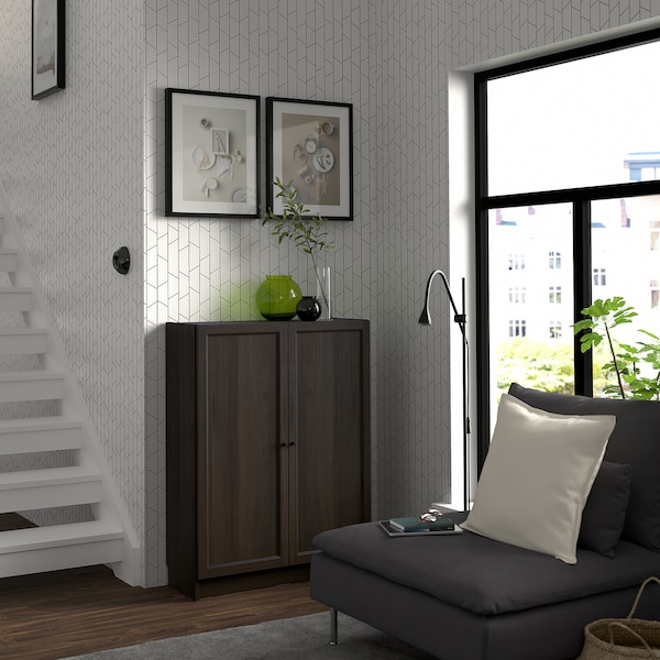IKEA BILLY / OXBERG bookcase with doors, 31 1/2x11 3/4x41 3/4 in Dark, Ikea Ireland | 2583HYRXT
