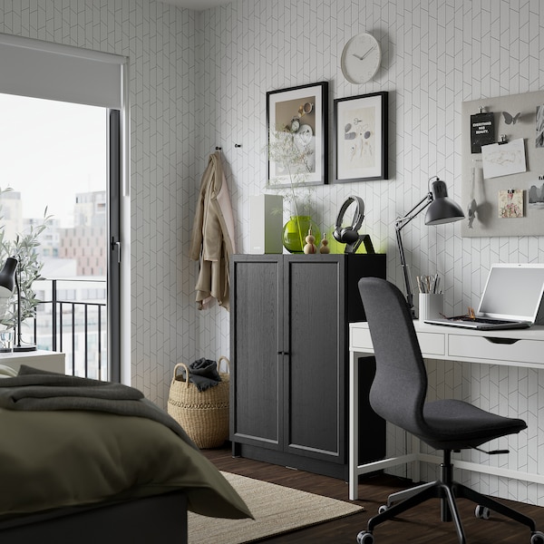 IKEA BILLY / OXBERG bookcase with doors, 31 1/2x11 3/4x41 3/4 in Black, Ikea Ireland | 9015KFEQA