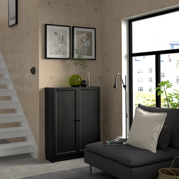 IKEA BILLY / OXBERG bookcase with doors, 31 1/2x11 3/4x41 3/4 in Black, Ikea Ireland | 9015KFEQA