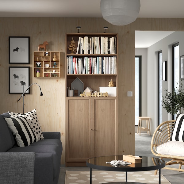 IKEA BILLY / OXBERG bookcase with doors, 31 1/2x11 3/4x79 1/2 in Oak Effect, Ikea Ireland | 3068ZFWHJ