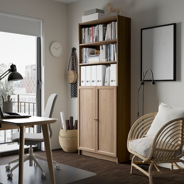 IKEA BILLY / OXBERG bookcase with doors, 31 1/2x11 3/4x79 1/2 in Oak Effect, Ikea Ireland | 3068ZFWHJ