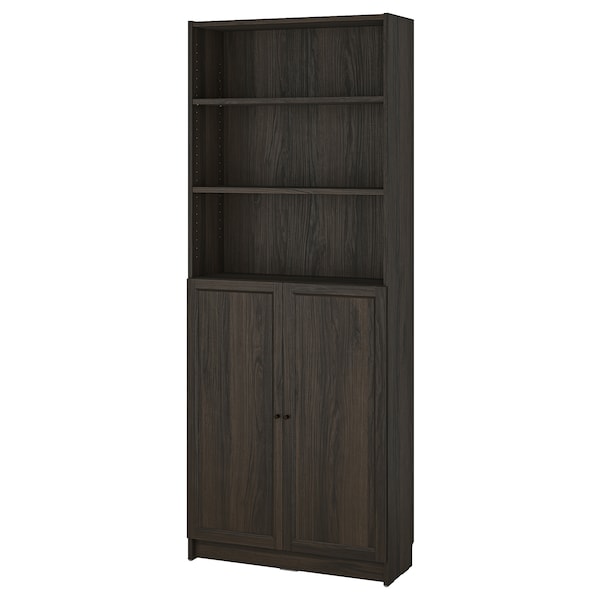 IKEA BILLY / OXBERG bookcase with doors, 31 1/2x11 3/4x79 1/2 in Dark Brown Oak Effect, Ikea Ireland | 7693SEAVO
