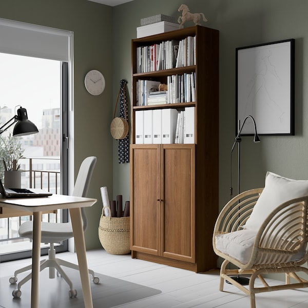 IKEA BILLY / OXBERG bookcase with doors, 31 1/2x11 3/4x79 1/2 in Brown Walnut Effect, Ikea Ireland | 0784AHWGS