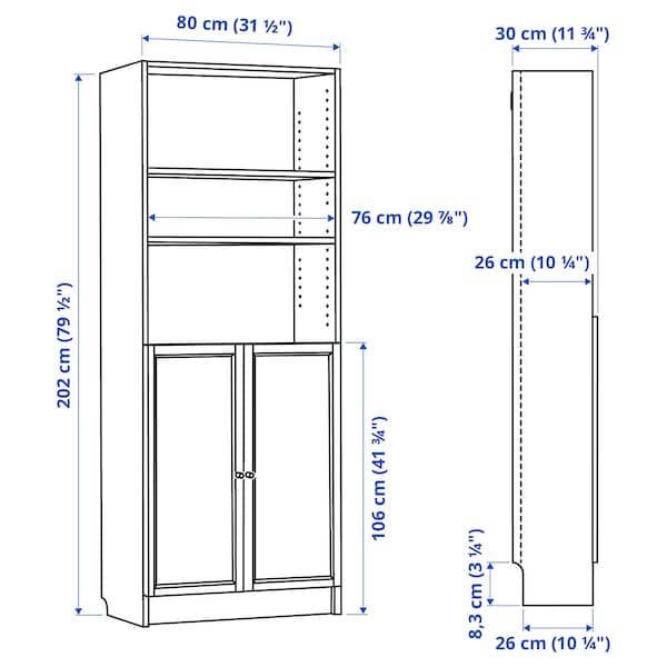 IKEA BILLY / OXBERG bookcase with doors, 31 1/2x11 3/4x79 1/2 in Brown Walnut Effect, Ikea Ireland | 0784AHWGS