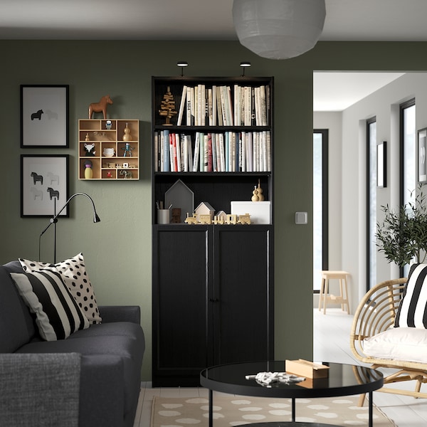 IKEA BILLY / OXBERG bookcase with doors, 31 1/2x11 3/4x79 1/2 in Black Oak Effect, Ikea Ireland | 8629UZFBR