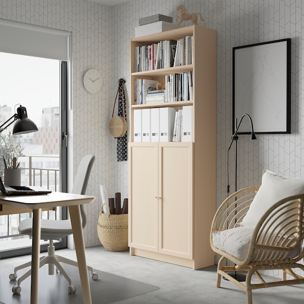 IKEA BILLY / OXBERG bookcase with doors, 31 1/2x11 3/4x79 1/2 in Birch Effect, Ikea Ireland | 9065VRMJY