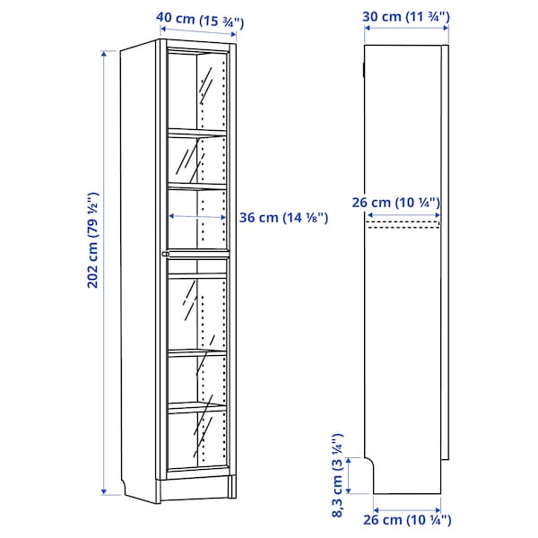 IKEA BILLY / OXBERG bookcase with glass-door, 15 3/4x11 3/4x79 1/2 in White / Glass, Ikea Ireland | 1793XZVFJ