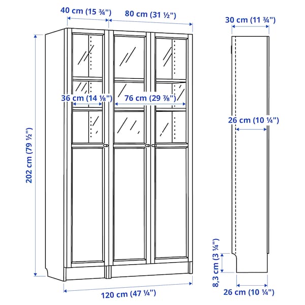 IKEA BILLY / OXBERG bookcase with panel/glass doors, white/glass, 47 1/4x11 3/4x79 1/2 in, Ikea Ireland | 5684IOJLW