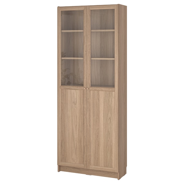 IKEA BILLY / OXBERG bookcase with panel/glass doors, 31 1/2x11 3/4x79 1/2 in Oak Effect, Ikea Ireland | 3876KUOQV