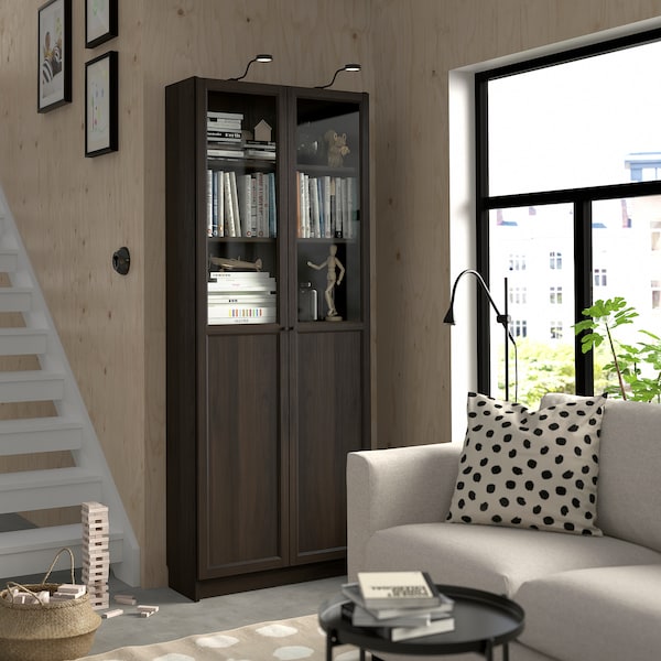 IKEA BILLY / OXBERG bookcase with panel/glass doors, 31 1/2x11 3/4x79 1/2 in Dark Brown Oak Effect, Ikea Ireland | 1659PVKNG