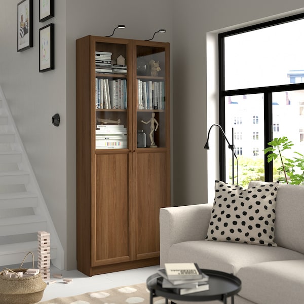 IKEA BILLY / OXBERG bookcase with panel/glass doors, 31 1/2x11 3/4x79 1/2 in Brown Walnut Effect, Ikea Ireland | 0392HQJMP