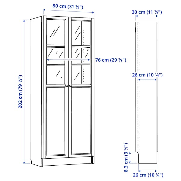 IKEA BILLY / OXBERG bookcase with panel/glass doors, 31 1/2x11 3/4x79 1/2 in Black Oak Effect, Ikea Ireland | 1483UVEJK