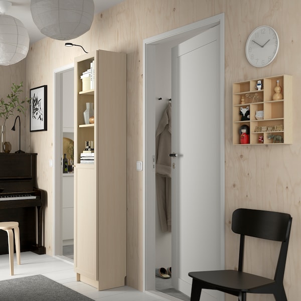 IKEA BILLY / OXBERG bookcase with panel/glass door, 15 3/4x11 3/4x79 1/2 in Birch Effect, Ikea Ireland | 2047JUQIO