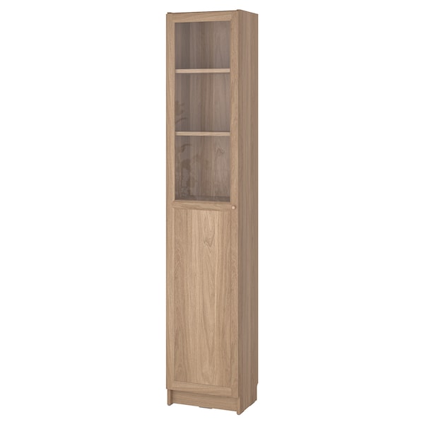 IKEA BILLY / OXBERG bookcase with panel/glass door, 15 3/4x11 3/4x79 1/2 in Oak Effect, Ikea Ireland | 6874MNPTS